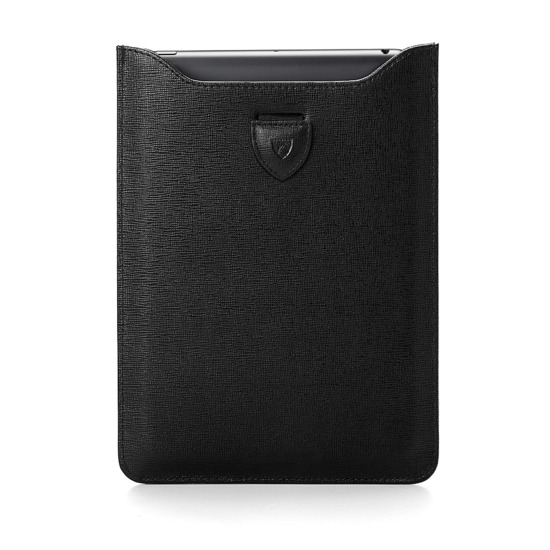 Leather iPad Air Sleeve in Black Saffiano & Black Suede from Aspinal of London