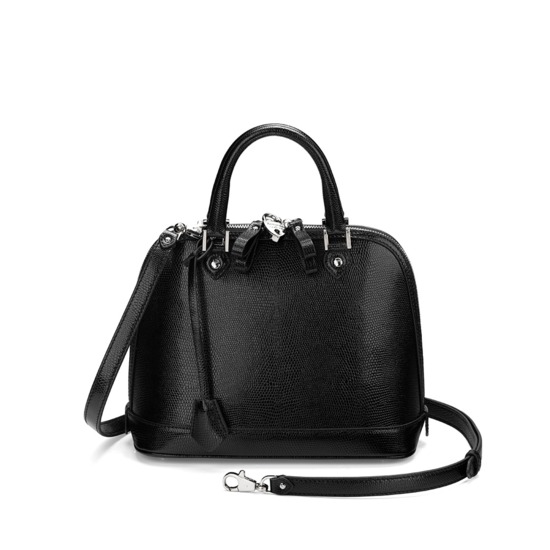 Mini Hepburn Bag in Jet Black Lizard from Aspinal of London