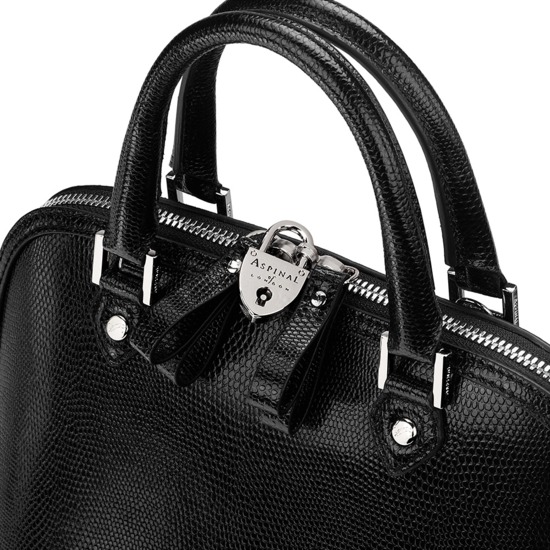 Mini Hepburn Bag in Jet Black Lizard from Aspinal of London