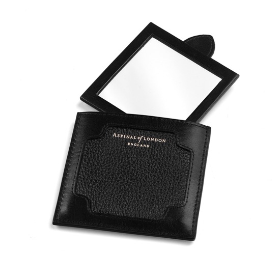 Marylebone Compact Mirror in Black Pebble from Aspinal of London
