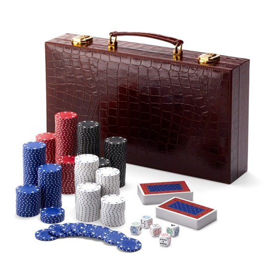 300 Chip Leather Poker Set in Deep Shine Amazon Brown Croc & Cream Suede from Aspinal of London