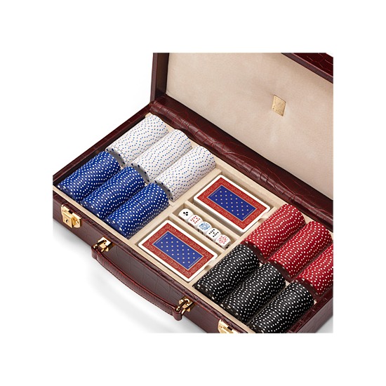 300 Chip Leather Poker Set in Deep Shine Amazon Brown Croc & Cream Suede from Aspinal of London