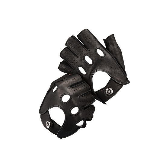 Men's Fingerless Leather Driving Gloves in Black Deerskin from Aspinal of London