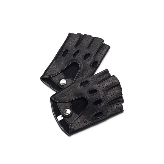 Men's Fingerless Leather Driving Gloves in Black Deerskin from Aspinal of London