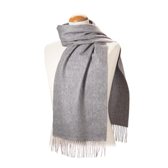 Pinstripe Merino Wool Blend Scarf in Light Grey from Aspinal of London