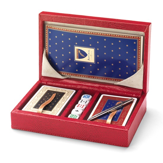 Bridge Set in Leather Case in Berry Lizard from Aspinal of London