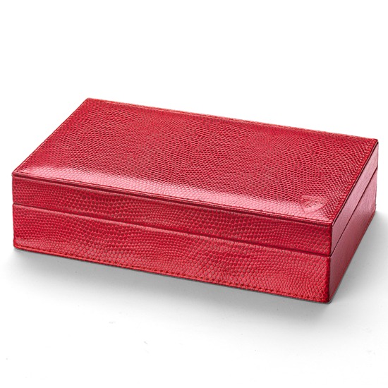 Bridge Set in Leather Case in Berry Lizard from Aspinal of London