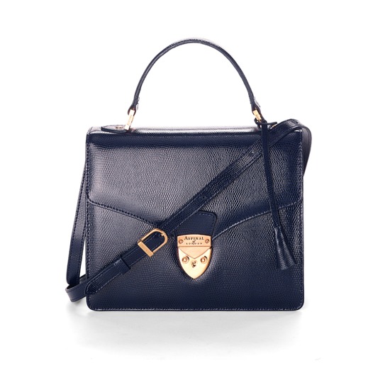 Classic Mayfair Bag with Cross Body Strap in Navy Lizard from Aspinal of London