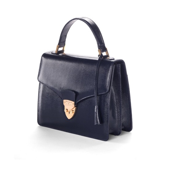 Classic Mayfair Bag with Cross Body Strap in Navy Lizard from Aspinal of London