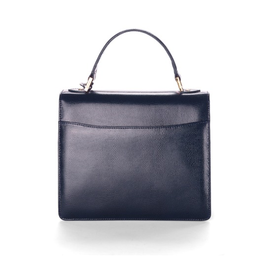 Classic Mayfair Bag with Cross Body Strap in Navy Lizard from Aspinal of London