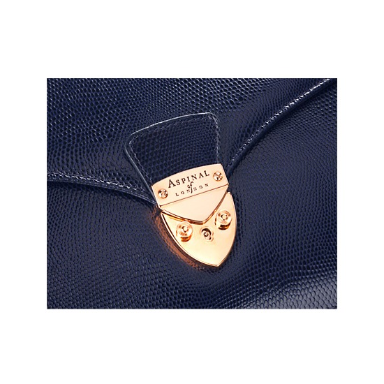 Classic Mayfair Bag with Cross Body Strap in Navy Lizard from Aspinal of London