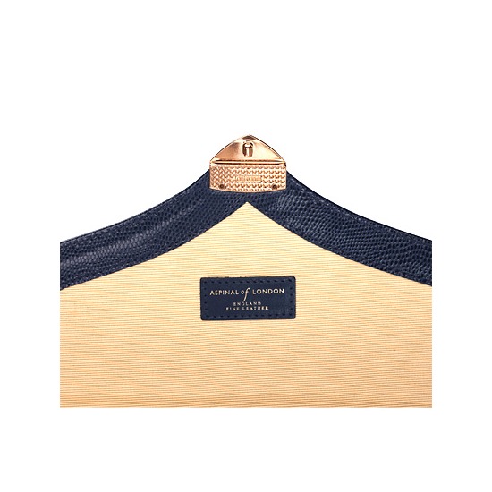 Classic Mayfair Bag with Cross Body Strap in Navy Lizard from Aspinal of London