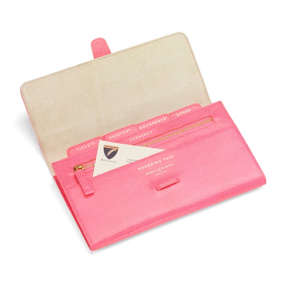Classic Travel Wallet in Pink Lizard Aspinal of London