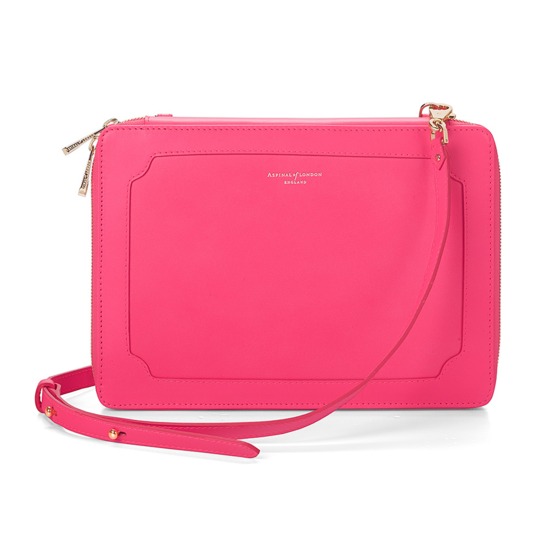 Marylebone iPad Air Case with Crossbody Strap in Smooth Neon Pink from Aspinal of London