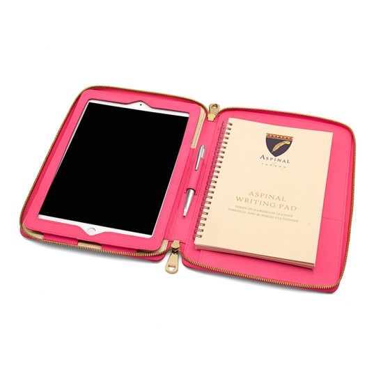 Marylebone iPad Air Case with Crossbody Strap in Smooth Neon Pink from Aspinal of London