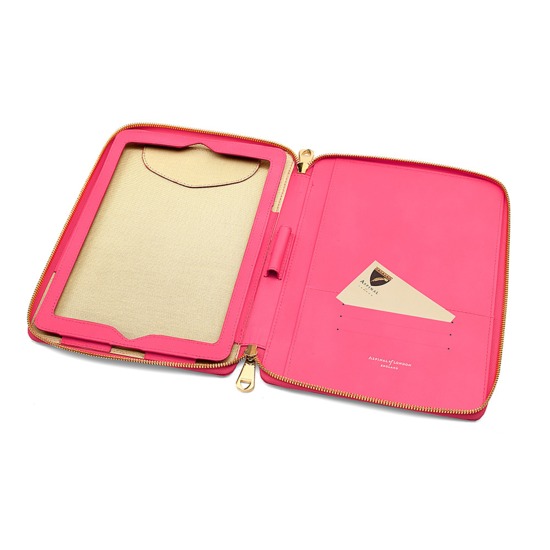 Marylebone iPad Air Case with Crossbody Strap in Smooth Neon Pink from Aspinal of London