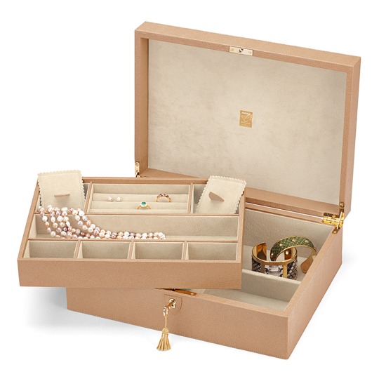 Grand Luxe Jewellery Case in Deer Saffiano & Cream Suede from Aspinal of London