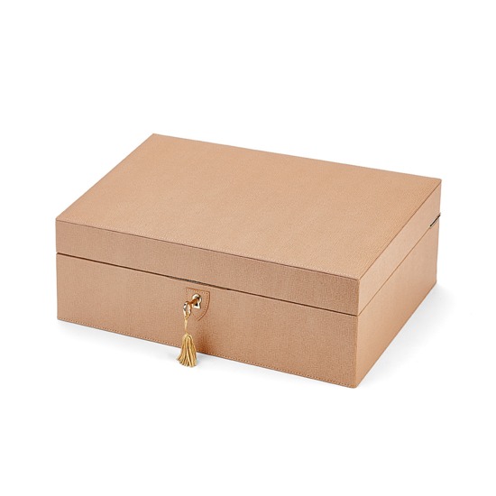 Grand Luxe Jewellery Case in Deer Saffiano & Cream Suede from Aspinal of London