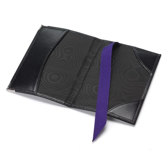 USA Passport Cover in Smooth Black with Purple Ribbon from Aspinal of London