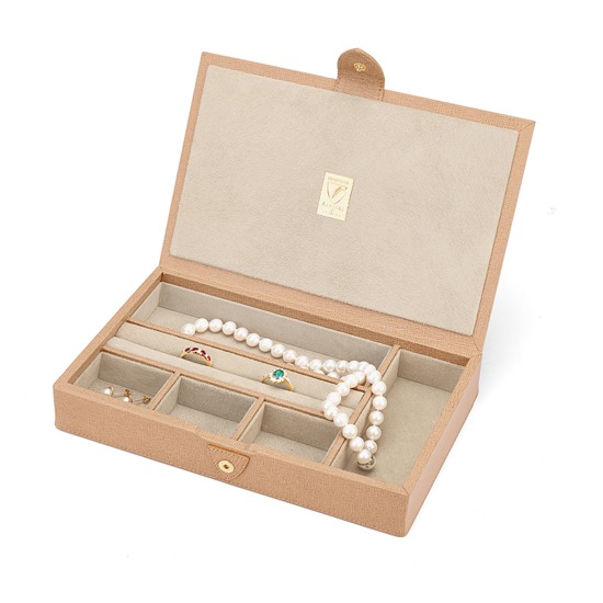 Paris Jewellery Box in Deer Saffiano & Cream Suede from Aspinal of London