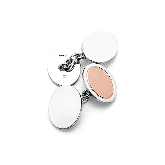 Sterling Silver & Pink Gold Oval Cufflinks from Aspinal of London