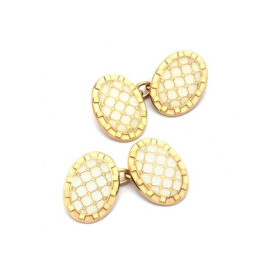 22ct Gold Plated & Enamel Constellation Cufflinks in Cream from Aspinal of London