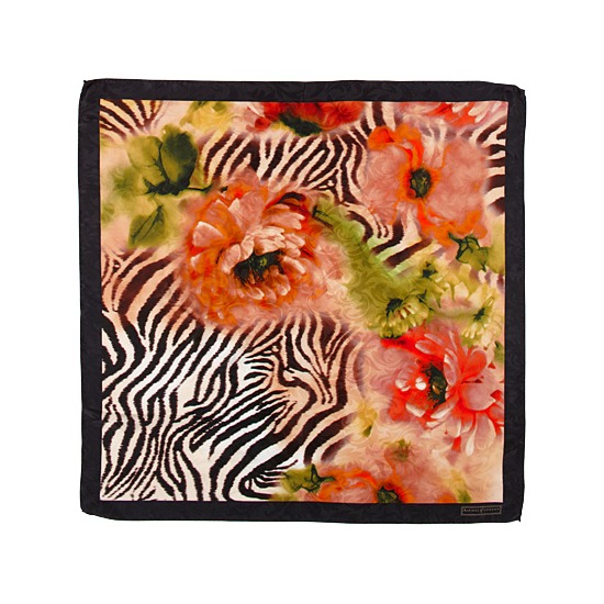 Watercolour Peony Print Silk Scarf in Black from Aspinal of London