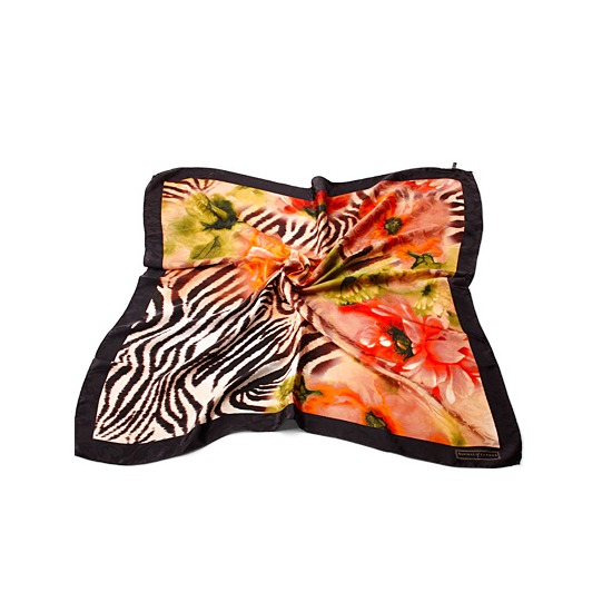 Watercolour Peony Print Silk Scarf in Black from Aspinal of London