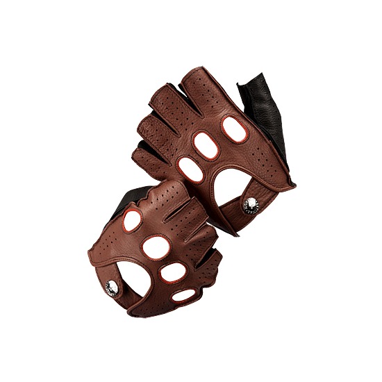 Men's Fingerless Leather Driving Gloves in Brown Deerskin from Aspinal of London