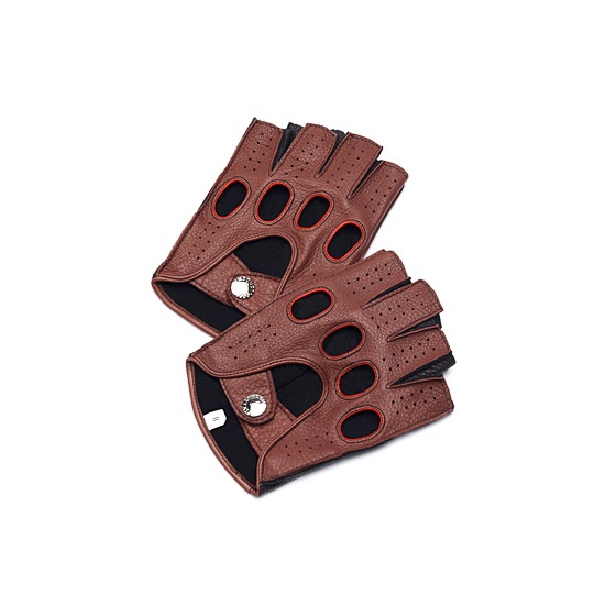 Men's Fingerless Leather Driving Gloves in Brown Deerskin from Aspinal of London