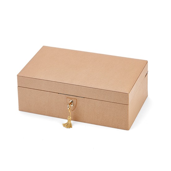 Savoy Jewellery Box in Deer Saffiano & Cream Suede from Aspinal of London