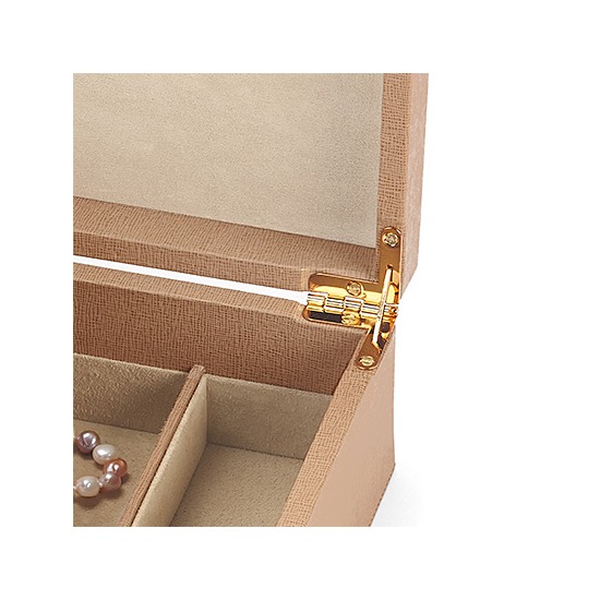 Savoy Jewellery Box in Deer Saffiano & Cream Suede from Aspinal of London