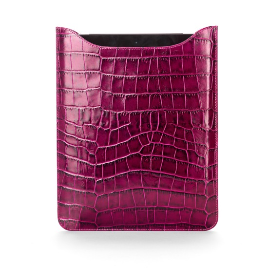 iPad Retina Display Leather Sleeve in Purple Croc & Cream Suede from Aspinal of London