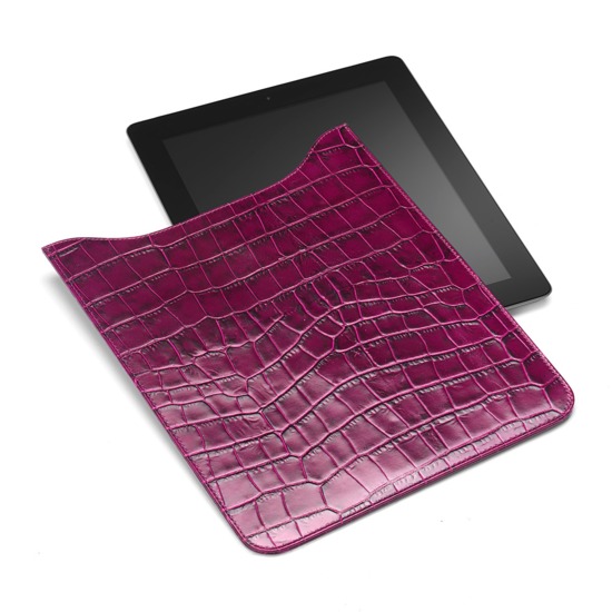 iPad Retina Display Leather Sleeve in Purple Croc & Cream Suede from Aspinal of London
