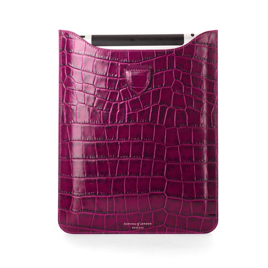 iPad Retina Display Leather Sleeve in Purple Croc & Cream Suede from Aspinal of London