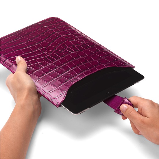 iPad Retina Display Leather Sleeve in Purple Croc & Cream Suede from Aspinal of London