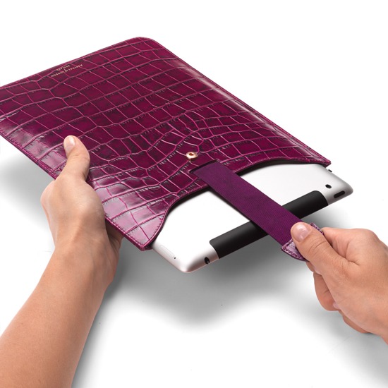 iPad Retina Display Leather Sleeve in Purple Croc & Cream Suede from Aspinal of London