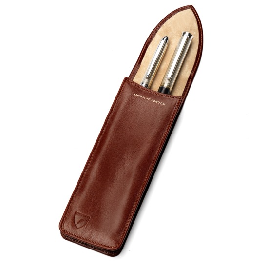 Cathedral Pen Case in Smooth Cognac & Stone Suede from Aspinal of London