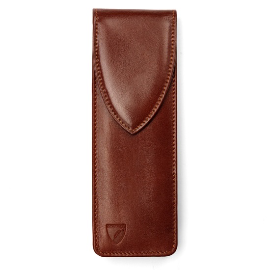 Cathedral Pen Case in Smooth Cognac & Stone Suede from Aspinal of London