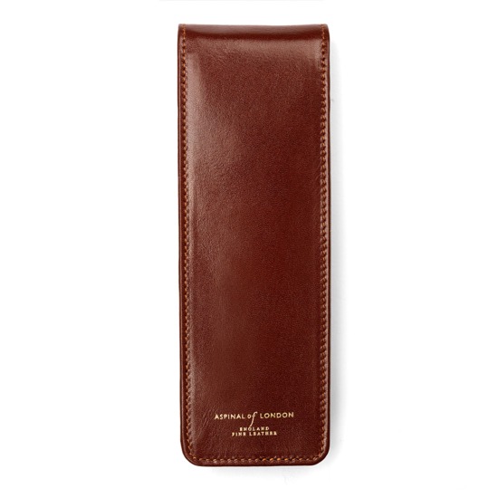 Cathedral Pen Case in Smooth Cognac & Stone Suede from Aspinal of London