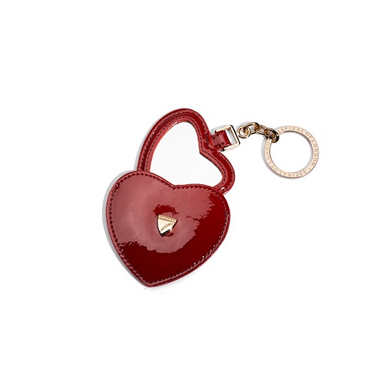 Heart Mirror Key Ring in Cherry Red Patent Leather from Aspinal of London