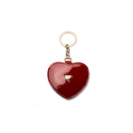Heart Mirror Key Ring in Cherry Red Patent Leather from Aspinal of London