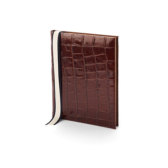 Ships Log Book in Deep Shine Amazon Brown Croc from Aspinal of London