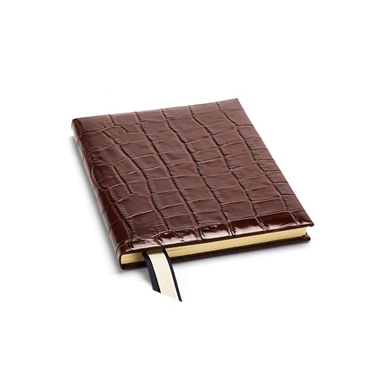 Ships Log Book in Deep Shine Amazon Brown Croc from Aspinal of London