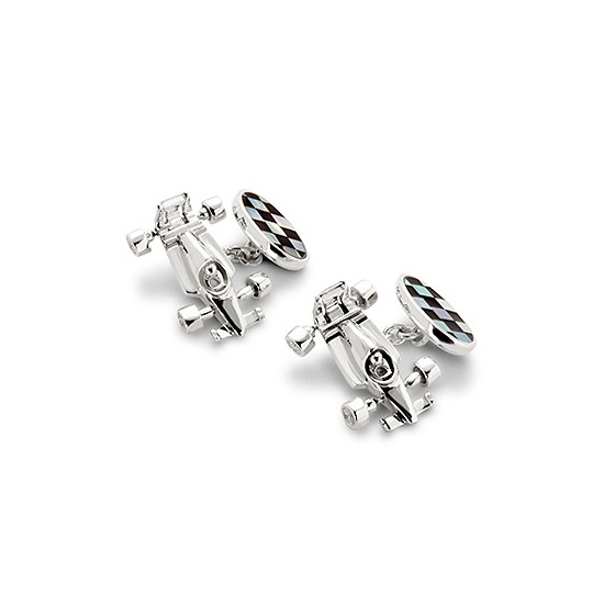 Sterling Silver Racing Car & Chequered Flag Cufflinks from Aspinal of London
