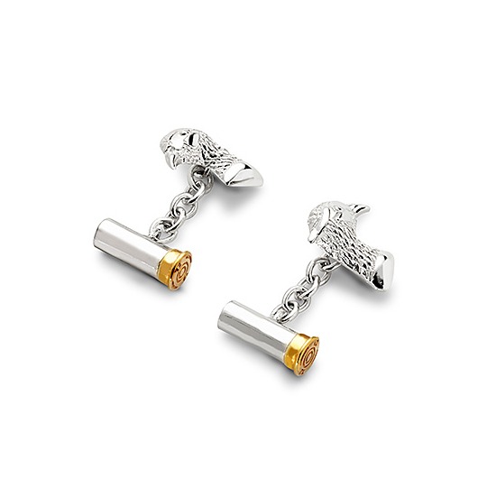 Sterling Silver & Gold Plated Pheasant & Cartridge Cufflinks from Aspinal of London