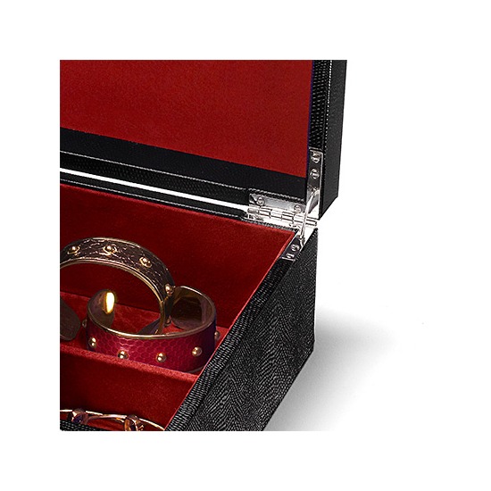 Grand Luxe Jewellery Case in Jet Black Lizard & Red Suede from Aspinal of London