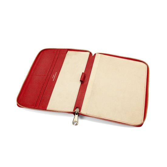 A5 Zipped Padfolio in Berry Lizard & Cream Suede from Aspinal of London