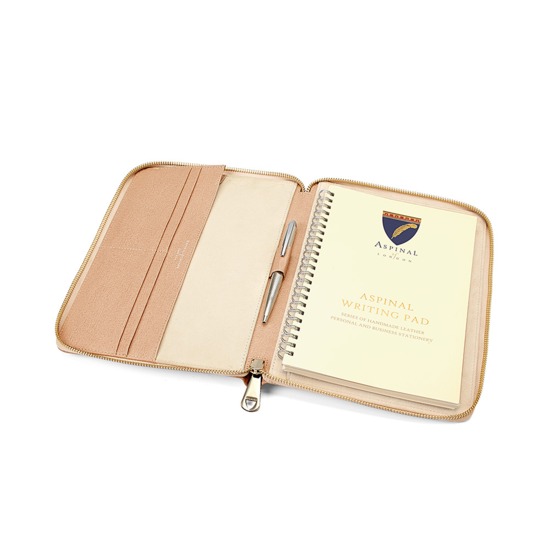 A5 Zipped Padfolio in Deer Saffiano & Cream Suede from Aspinal of London