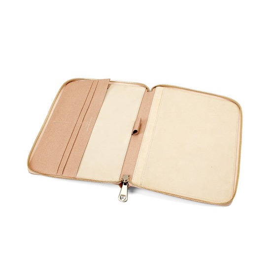 A5 Zipped Padfolio in Deer Saffiano & Cream Suede from Aspinal of London